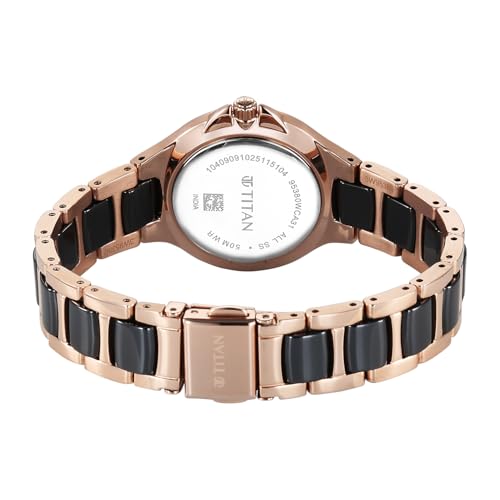 Titan Work Essentials with Black Dial Rose Gold Metal Strap Watch for Women - 95380KD01