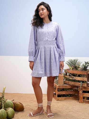 Vishudh Women Long Sleeve Round Neck Dress VVa1000084 Purple M