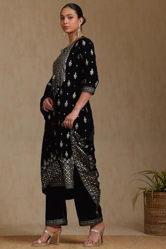 Soch Women's Velvet Salwar Suit Set (SLR-EWA4CD21214_Black