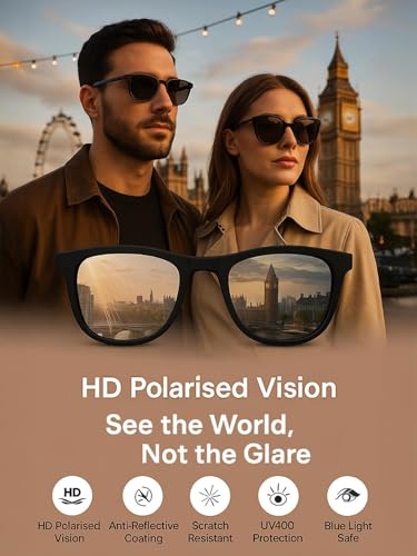 Carlton London Unisex Premium Metallic & Black Toned Grey UV with Polarized Lens Square Sunglass