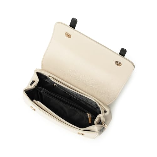 Fastrack Monochrome Muse Satchel | Faux-Leather Women’s Handbag in White & Black | Buckle-Flap Design with Dual Carry Options & Multi-Compartment Interior