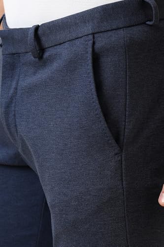 Men Navy Solid Casual Trousers