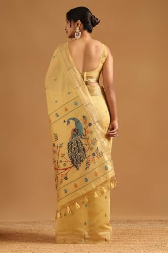 Soch Womens Yellow Chanderi Woven Design Saree