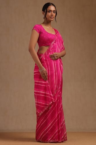 Soch Womens Fuchsia Georgette Leheriya Print Saree With Sequins