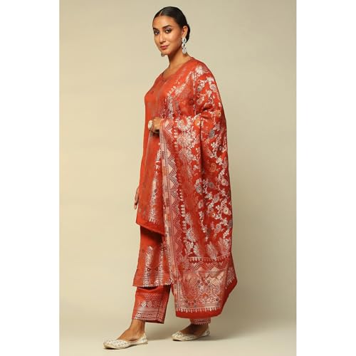 Rangriti Women's Acrylic Kurta Set (WNTRWR19646AW24RSTRED_Rust-Red