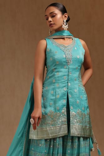 Soch Women's Brocade Salwar Suit Set (OWA5CD22390_Turquoise Blue