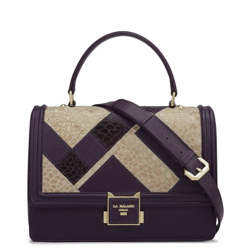 Da Milano Leather Satchel Bag for Women - Purple & Frost