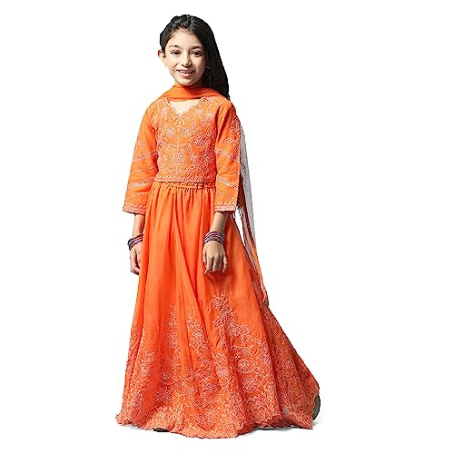 BIBA Girls Polyester Lehenga Set Readymade Orange 7