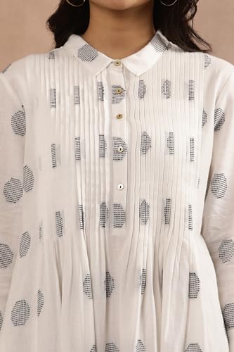 W Women White Polka Print Cotton Flarred Dress_24FEW11081-313884_L