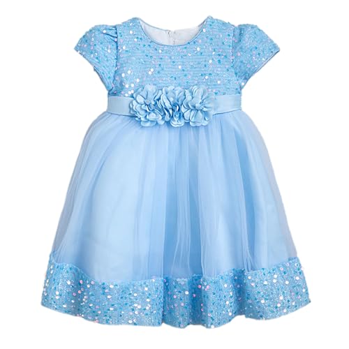Hopscotch Girls Knee Length Party Dresses in Blue Color For Ages (5-6 Years)