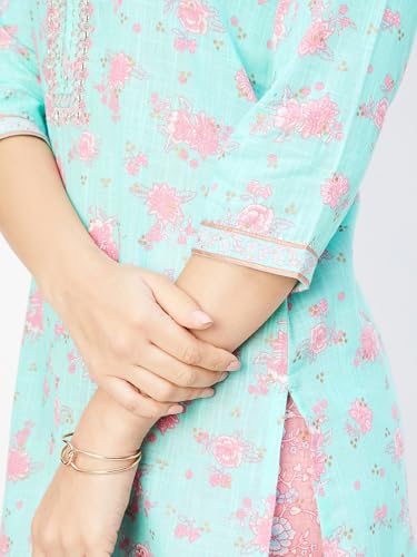 Max Women's Cotton Blend Kurta Set (CTKST42062BLUE_Blue