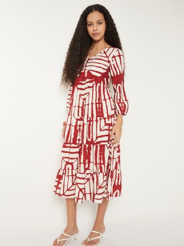 Max Kalki x Max Women Printed A-line Dress (Red_XL)
