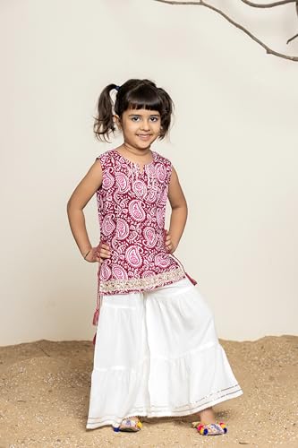 Itemzon Kiara Lavender Kids Sleeveless Trending Sharara Set (9-10 Years, Mehroon)