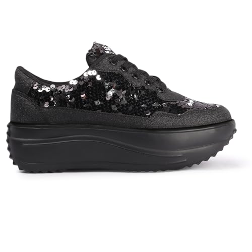 LENSBURY Women's Shoes for Walking Wedding Party Bridal Casual, Sports, Slip-On, Lightweight Lace up Athletics Slipon Running Sneaker for Ladies and Girls LBCNV4026BL-36 Black