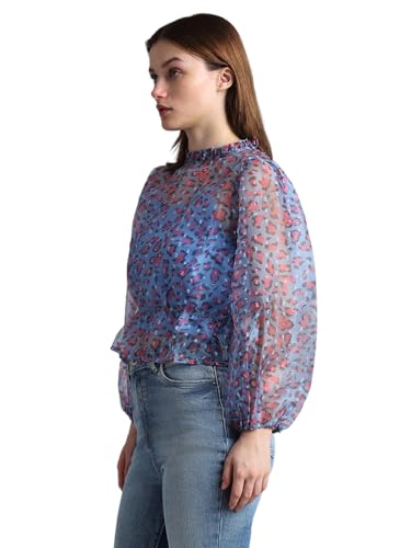 ONLY Women Printed Cotton Blue Peplum Top