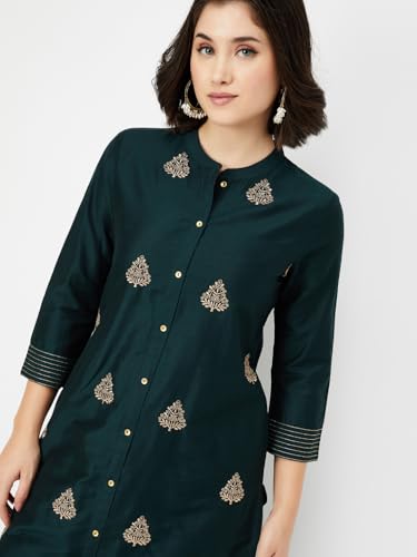 Max Women's Polyester Blend Kurta Set (CTKUR52006_Green