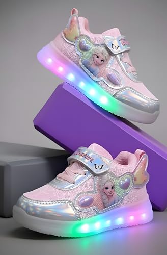 HOOH Girls Character Sneakers, Purple, Hook and Loop Closure, Comfortable Fashion Shoes for Kids (Baby Pink with Lights, UK Footwear Size System, Little Kid, Age Range, Medium, 3 Years, 3.5 Years)