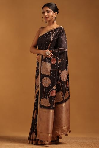 Soch Womens Black Tussar Botanical Saree