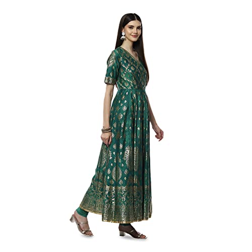 BIBA WOMEN PRINTED FITTED SALWAR KURTA DUPATTA(SKDSUMMER G8042_GREEN_38)