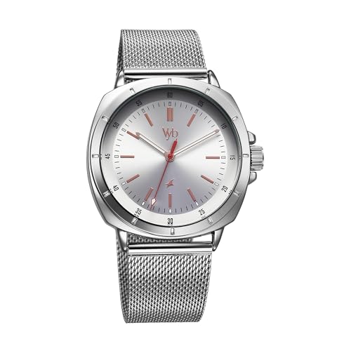 Fastrack Vyb Quartz Analog Silver Dial Steel Sheet Metal Strap Watch for Men-FV30014SM01W