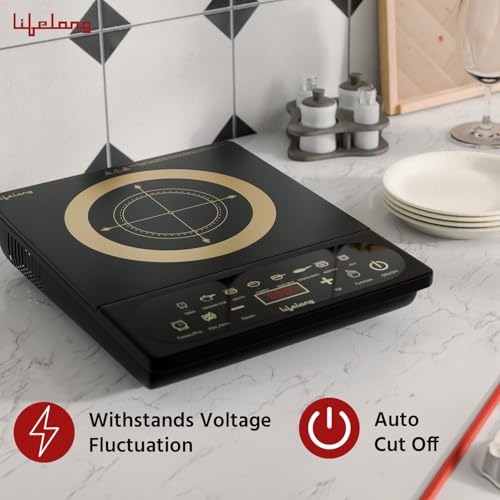 Lifelong 2100 Watt Induction Stove Touch Panel,Upto 5.5KVA Surge Protection,Electric Induction with 7 Preset Indian Menu Options,Auto Shut-Off&Temperature Control,1 Year Manufacturer's Warranty,Black