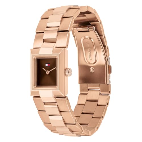 Tommy Hilfiger Ivy Qtz Basic Analog Rectangle Chocolate Dial, Rose Gold Stainless Steel Watch for Women - TH1782971W