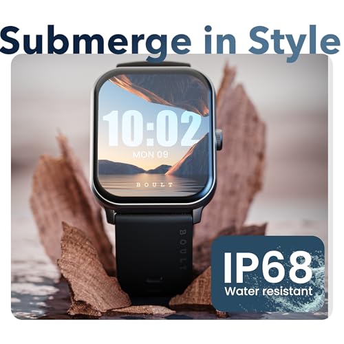 Boult Drift+ Smart Watch 1.85''HD Screen, Bluetooth Calling, IP68, 500 Nits Brightness,150+ Watchfaces, AI Voice Assistant, SpO2 Monitoring, 100+ Sports Mode Smartwatch (Jet Black)