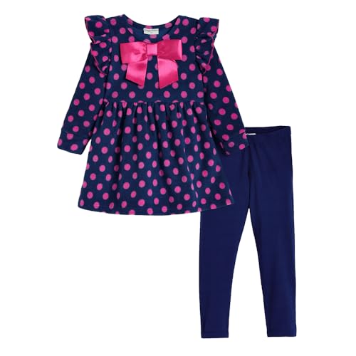 Hopscotch Girls Full Sleeves Blue 2-Pc Polka Dot Bow Applique Legging Set For Age (3-4 Years)