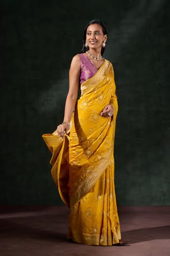 Taneira Women Yellow Viscose Woven Saree With Unstitched Blouse Piece (SAPP02AB0919-Yellow)