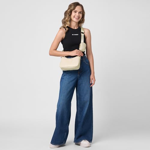 Caprese Monroe Medium Crossbody Bag for Women | Sleek Monogram Sling Bag with Detachable Pouch | Adjustable and Detachable Strap Shoulder Bag for Everyday Use (Tan)