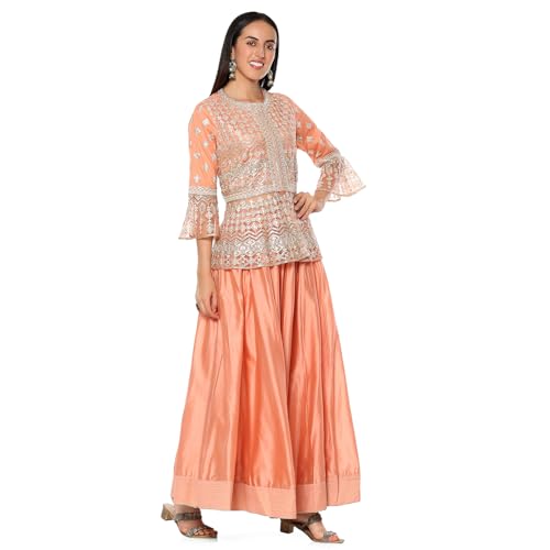 BIBA Women's Nylon Lehenga Set (SKDHO10574AW24PCH_Peach_2XL)