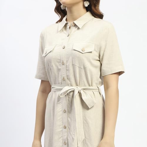 Madame Beige Button Down Viscose Blend Shirt Dress