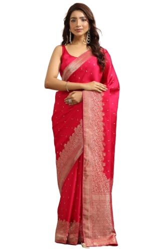 Soch Womens Fuchsia Satin Botanical Zari Woven Saree