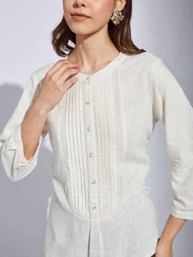 Latin Quarters Women White Round Neck 3/4th Sleeve Solid Tunic Blouse_2XL