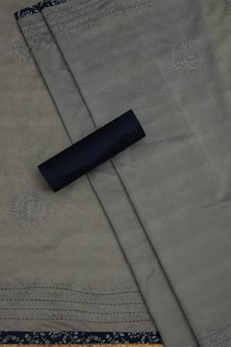 Soch Womens Navy Blue Jam Cotton Floral Print Unstitch Dress Material With Thread Work