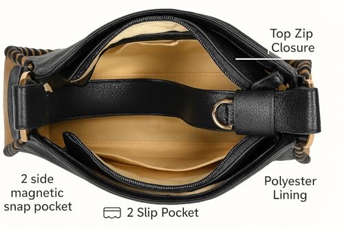 eske Snow Whip Handbag for Women | Stylish Vegan Leather Shoulder Bag with Top Zip Closure | 3 Compartments, Slip Pockets & Magnetic Snap Sides | Detachable Strap | Elegant Tote Purse (Black Stone)