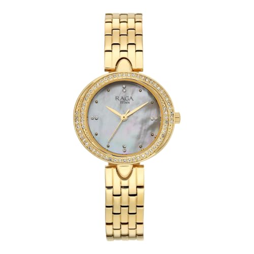 Raga Showstopper 5.0 Quartz 3 Hands Round White MOP Dial, Gold Strap Watch for Women - 95463YM01