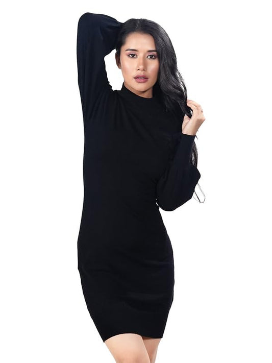 Zink London Women's Black Solid Slip-On Short Dress