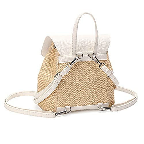 Hoce Straw Backpack Purse Mini Drawstring Flap Backpack for Women Girls Beach (White)