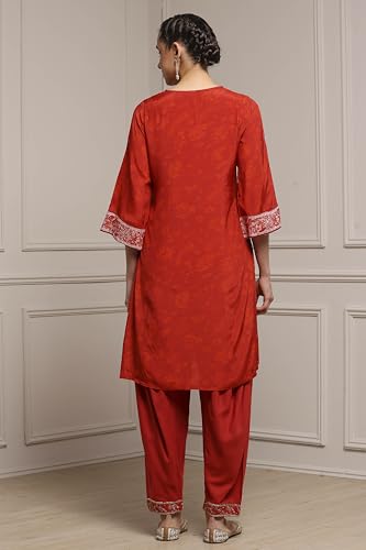 Biba Women Burnt Orange Viscose Blend Straight Printed Suit Set_32