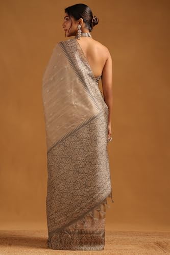 Soch Womens Grey Tussar Floral Embroidered Saree