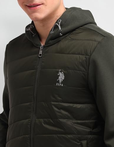 U.S. Polo Assn. Denim Co. Men's Green Solid Hooded Long Sleeve Casual Polyester Regular Fit Quilted Jacket (UDJCK1408_Green_S)