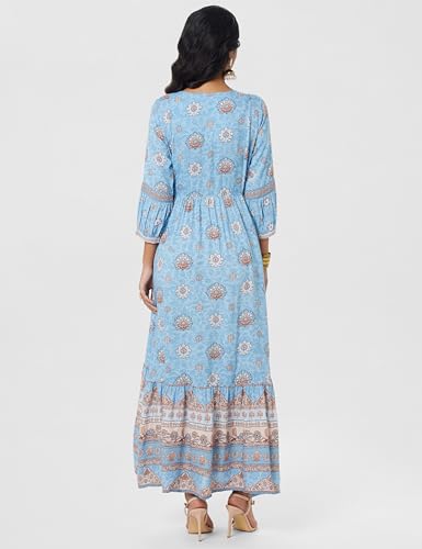 BIBA Women Ankle Length Printed Tired_Casual Dress Mix and Match(Ribayat Collection2344_Sky Blue_40)