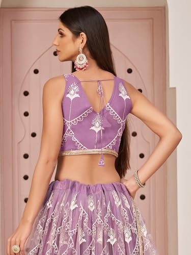 Zeel Clothing Womens Net Lehenga Choli Semi-Stitched Purple Free Size
