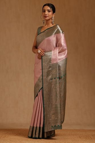 Soch Womens Pink Silk Blend Zari Woven Saree