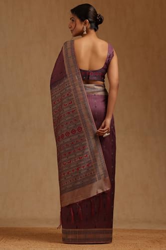 Soch Womens Wine Tussar Zari Woven Saree