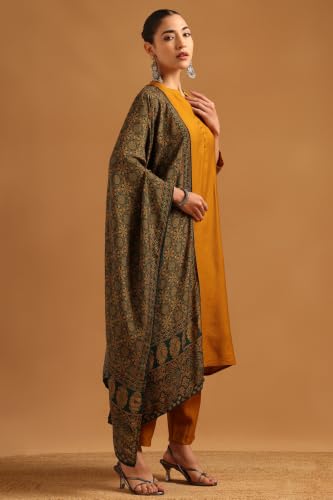 Soch Womens Mustard Silk Blend Botanical Pattern Zari Embroidery Salwar Suit