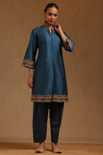 Soch Womens Blue Viscose Blend Solid Salwar Suit With Dori Embroidery