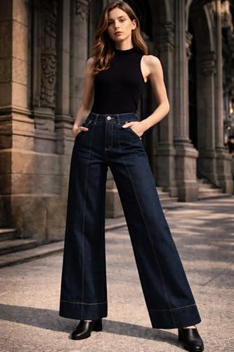 Ben Martin Dark Blue Baggy Jeans for Women | Korean Style | Women,'s Loose Jean | High Waist Wide Leg Jeans | Oversized Jean's for Womenss | Straight Fit Daily Casual Office Wear Women's Jeanss 28
