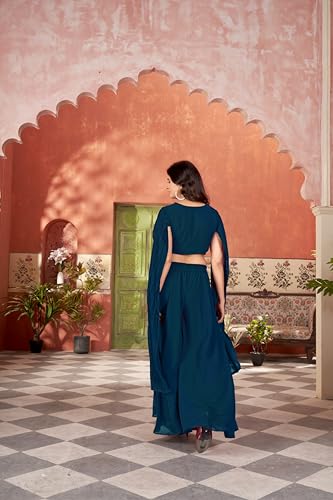 VARNI FABRICS Crop Top With Palazzo Set For Women Stylish Floral Embroidered Sequin And Thread Work | Festive & Ethnic Wear Indo-western Ensemble Perfect For Rakhi, Diwali & Occasions | Morpeach | 3XL